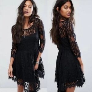 Free People Black Lace Relaxed Tunic Top